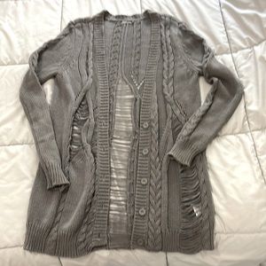 Silver - Distressed Cardigan / Sweater - Medium